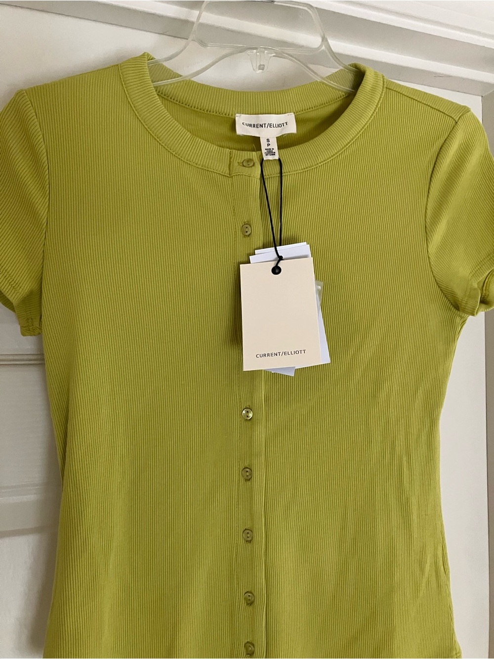 CURRENT/ELLIOTT Solid Ribbed Knit Button Front Top Apple Green Small S NEW NWT - Picture 3 of 4